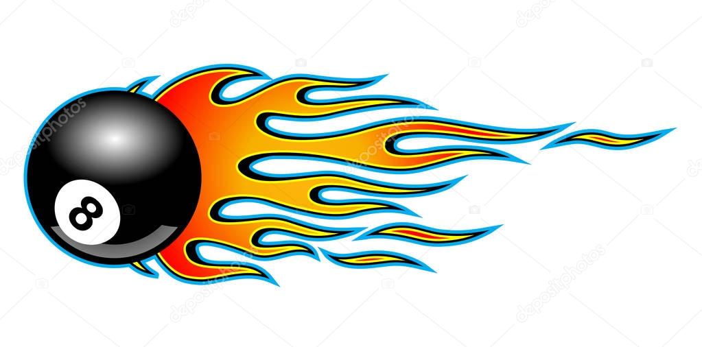 Classic tribal hotrod muscle car flame with 8 ball. Vector illustration.