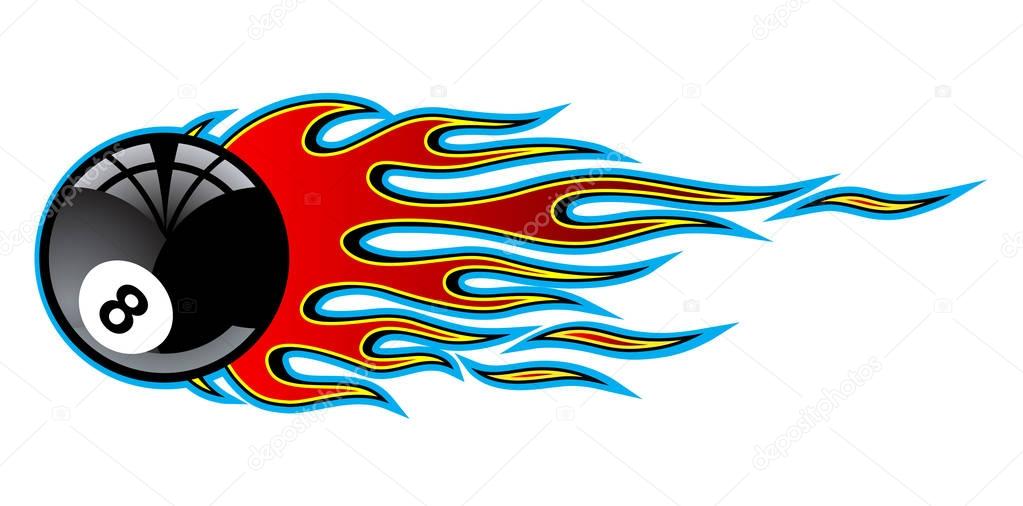 Classic tribal hotrod muscle car flame with 8 ball. Vector illustration.