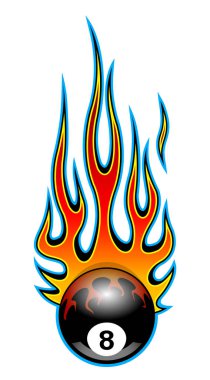 Classic tribal hotrod muscle car flame with billiards 8 ball isolated on white background. vector