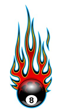 Classic tribal hotrod muscle car flame with billiards 8 ball isolated on white background. vector