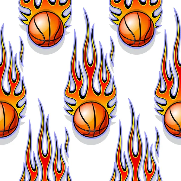 Seamless pattern with classic tribal flames and basketball. — Stock Vector