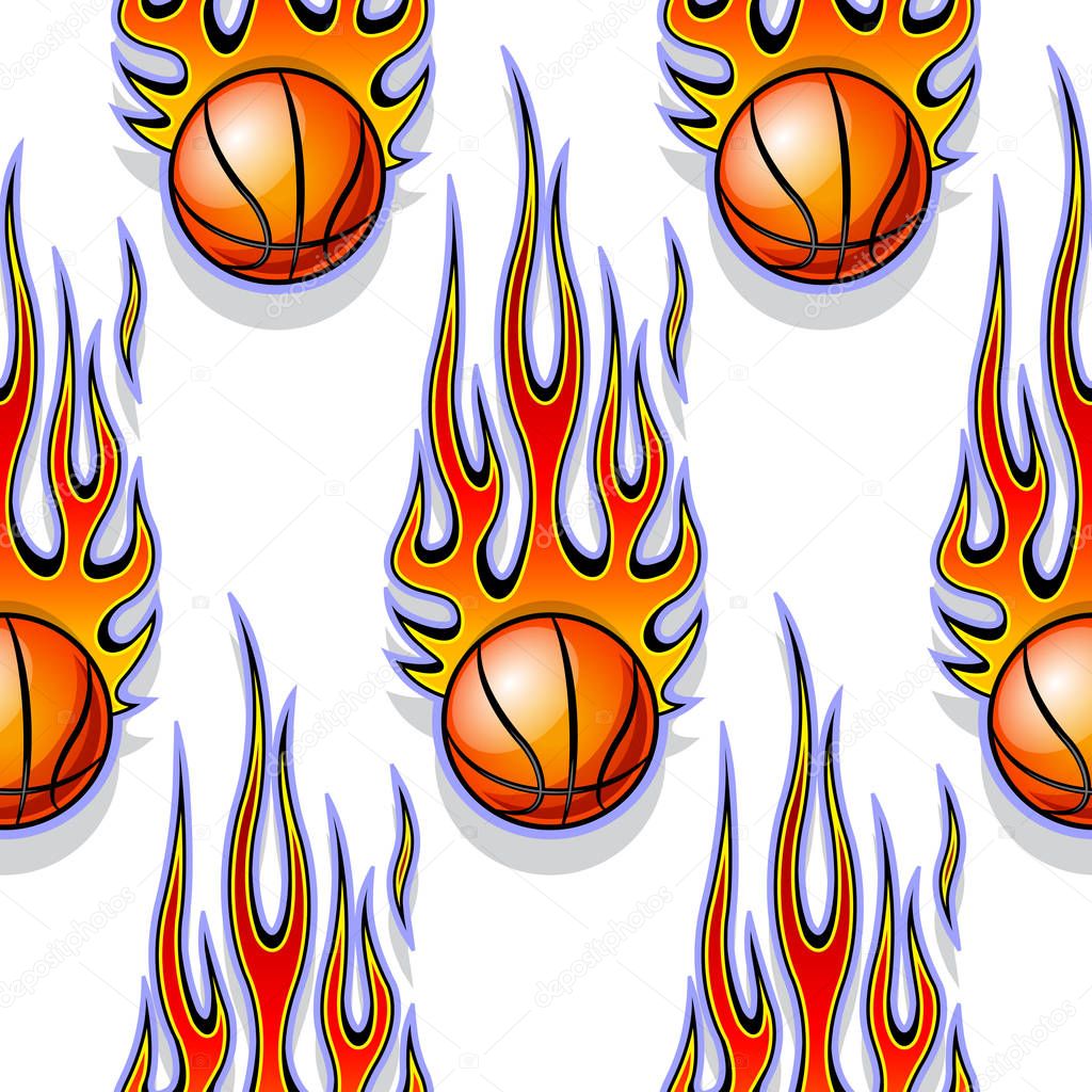 Seamless pattern with classic tribal flames and basketball.