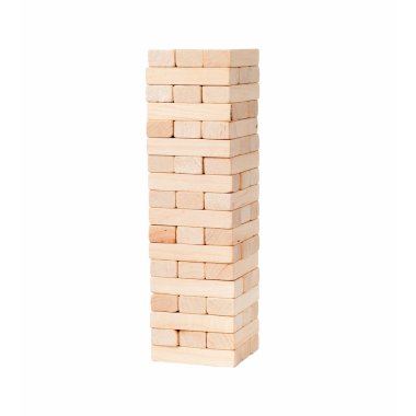 Beyaz arka plan üzerinde Jenga isolated.blocks ahşap oyun