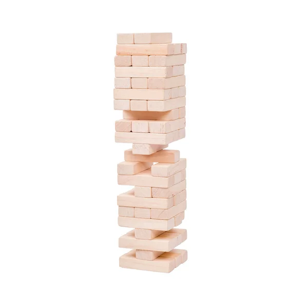 Jenga isolated.blocks wood game on white background Stock Picture