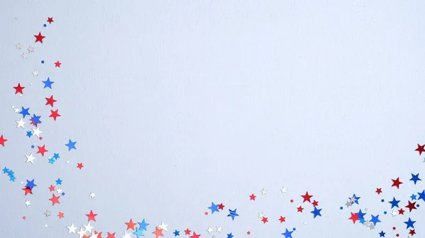 Happy Presidents Day spandoek met confetti sterren. Usa Onafhankelijkheidsdag, Amerikaanse Dag van de Arbeid, Memorial Day, Ons verkiezingsconcept. — Stockfoto