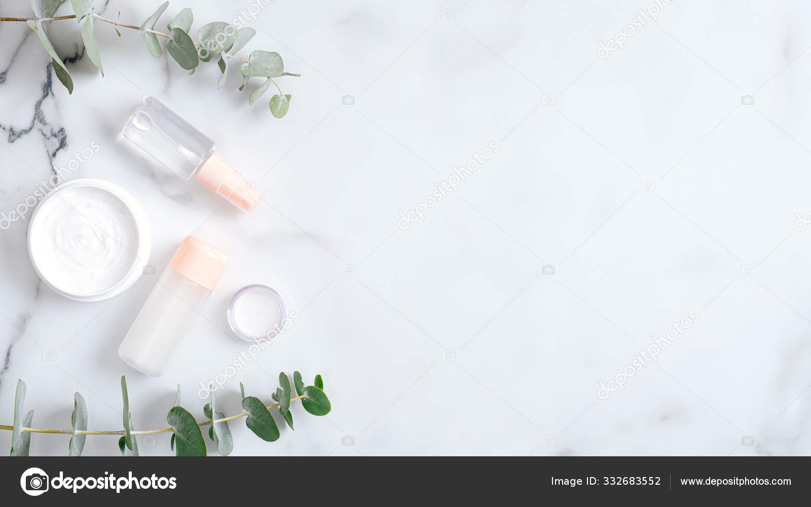 Natural skin care cosmetic cream and lotion with eucalyptus leaves on  marble background. Organic spa beauty products. Skincare and body care  concept. Flat lay, top view, copy space Stock Photo by ©savanevich