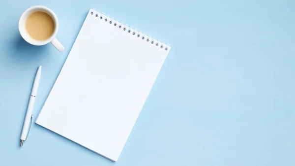 Flat Lay Top View Office Table Desk Workspace Blank Paper — Stock Photo, Image