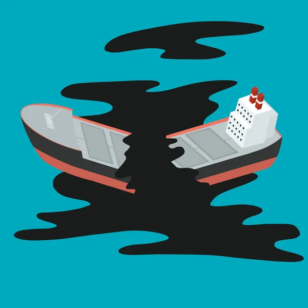 石油タンカーの難破船 海の油流出 石油流出生態系の問題 汚染環境の概念 アイソメトリックイラスト — ストック写真