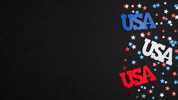 Gelukkige Onafhankelijkheidsdag Usa Concept Usa Borden Blauw Rood Wit Confetti — Stockfoto
