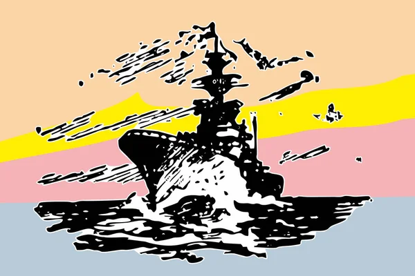 Militair schip in zee — Stockvector