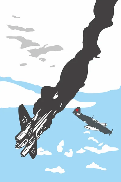 Aviones enemigos destruidos Segunda Guerra Mundial — Vector de stock