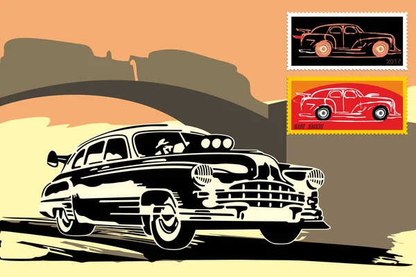 Calle de carreras clásico coche negro — Vector de stock