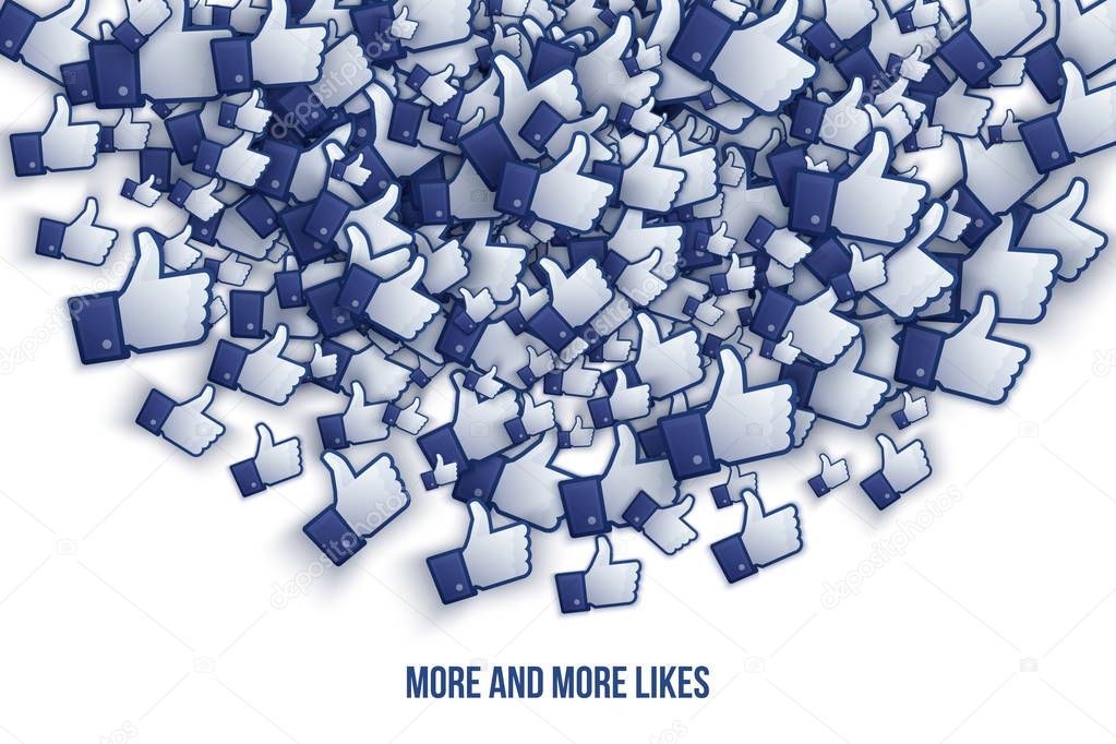 Facebook 3D Like Hand Icons Art Illustration Isolated on White Background