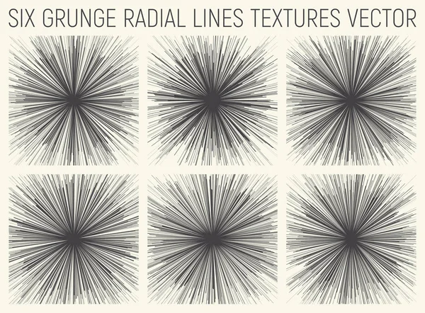 6 Grunge radiale Linien Texturen Vektor — Stockvektor
