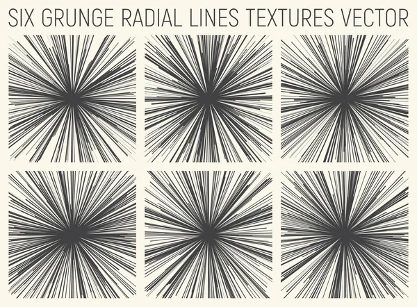 6 Grunge Radial Lines Textures Vector — Stock Vector