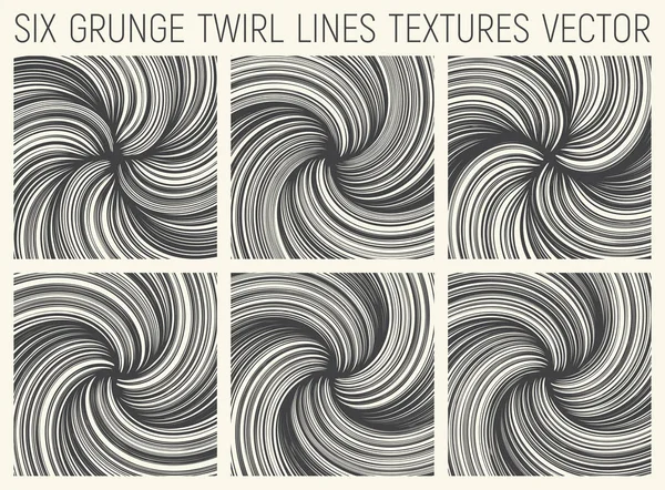 6 Grunge Twirl linee texture vettoriale — Vettoriale Stock