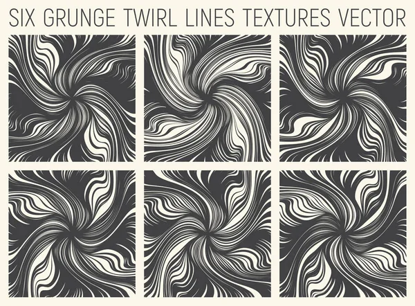 6 Grunge Twirl Lines Texturas Vector — Vector de stock