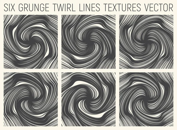 6 Grunge Twirl Lines Texturas Vector — Archivo Imágenes Vectoriales