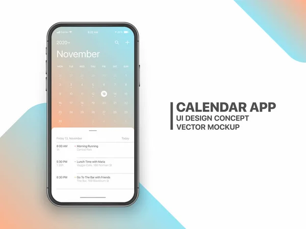 Vector ontwerp Kalender App UI UX concept — Stockvector