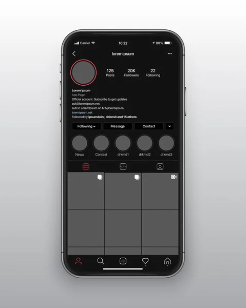 Vector Design Template Photo Sharing Mobile App UI UX Concept Dark Mode — Stock Vector