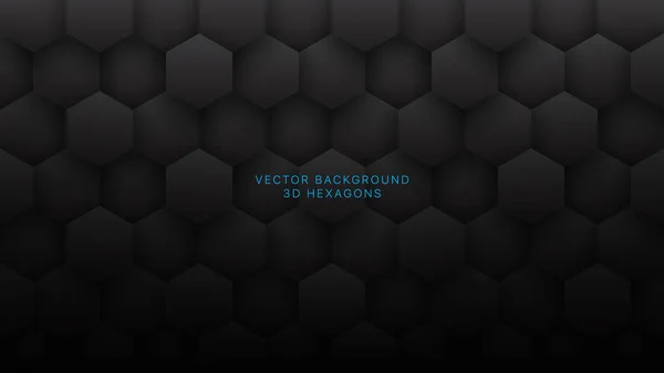 3D vetor hexágonos grade padrão tecnológico cinza escuro abstrato fundo — Vetor de Stock