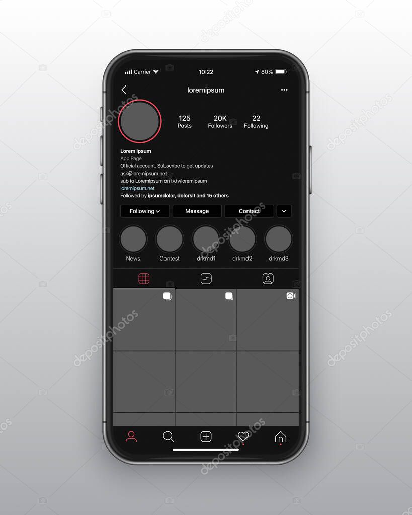 Vector Design Template Photo Sharing Mobile App UI UX Concept Dark Mode