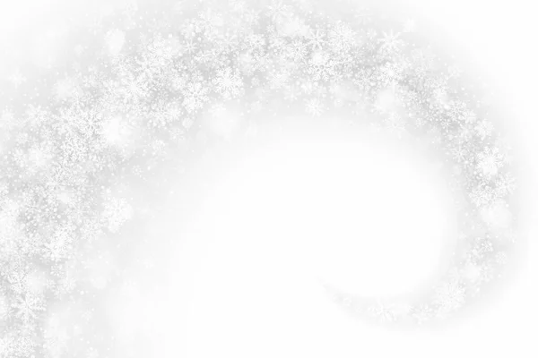 Merry Christmas Swirling Snowflakes and Lights Overlay On Light Silver Background — стоковое фото