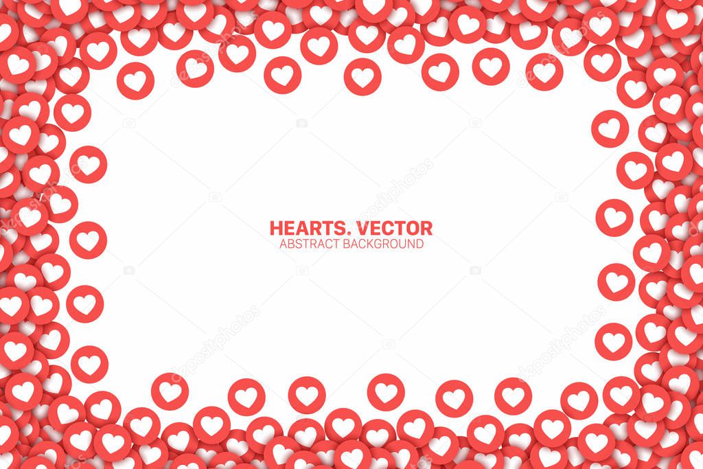 Vector Hearts Red Flat Icons Frame Isolated On White Background