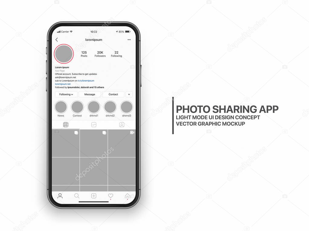 Instagram Vector Design Template Photo Sharing Mobile App UI UX Concept Light Mode