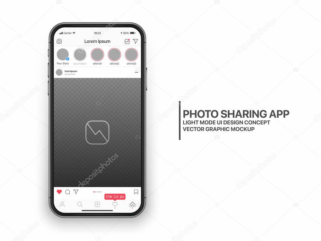 Instagram Vector Design Template Photo Sharing Mobile App UI UX Concept Light Mode
