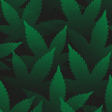 Marijuana Leaves Vector Seamless Pattern Pointillism Art Green Abstract Background
