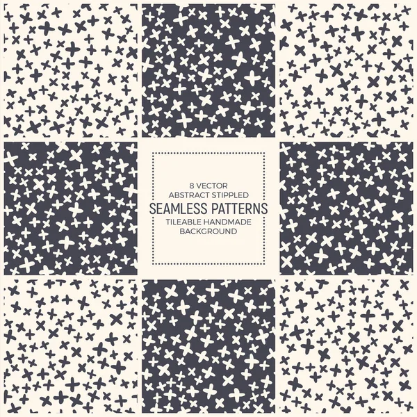 Résumé Stippled Seamless Patterns Ensemble vectoriel Tileable milieux faits à la main — Image vectorielle