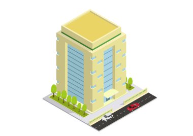 vektör isometrik otel, daire veya gökdelen binası