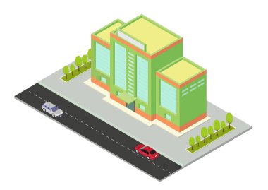 vector isometric hotel, apartment, school, or skyscraper building