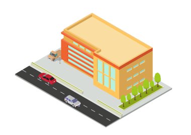 vector isometric hotel, apartment, school, or skyscraper building