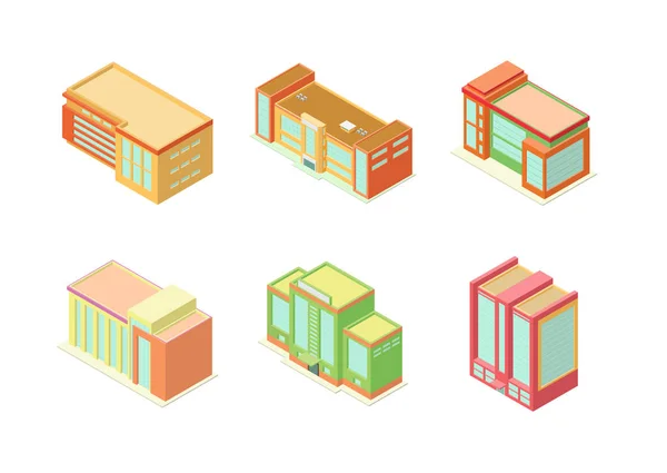Isometric hotel, apartment, or skyscrapers buildings icon set — Stock Vector