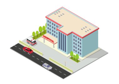 Ambulansla izometrik modern hastane binası