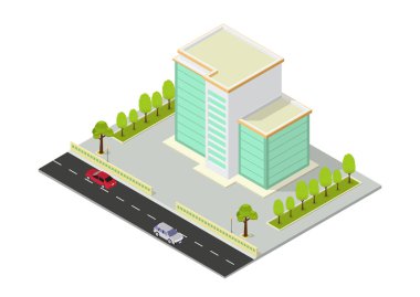 vector isometric hotel, office, apartment, or skyscraper building