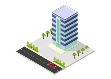 vector isometric hotel, office, apartment, or skyscraper building