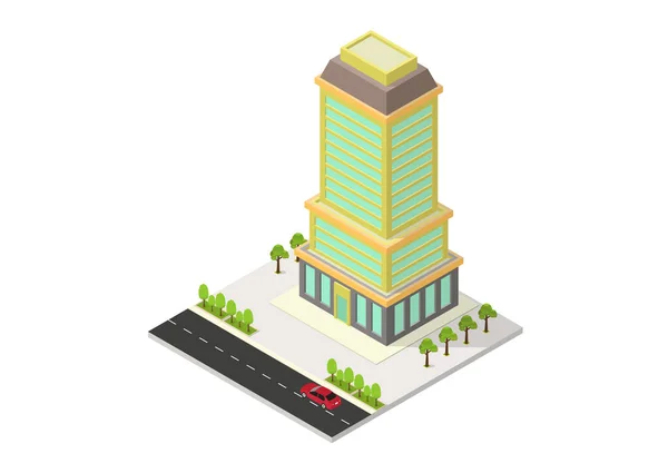 Vector isometric hotel, office, apartment, or skyscraper building — Stok Vektör