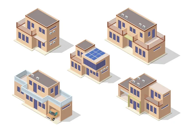 Vektor-isometrische Symbole oder infografische Elemente, die moderne Häuser repräsentieren — Stockvektor