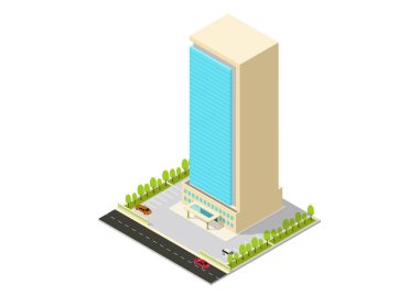 vector isometric hotel, apartment, office, or skyscraper building