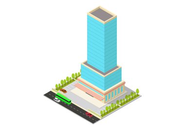 vector isometric hotel, apartment, office, or skyscraper building