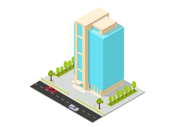 Vector isometric hotel, apartment, office, or skyscraper building — Stok Vektör