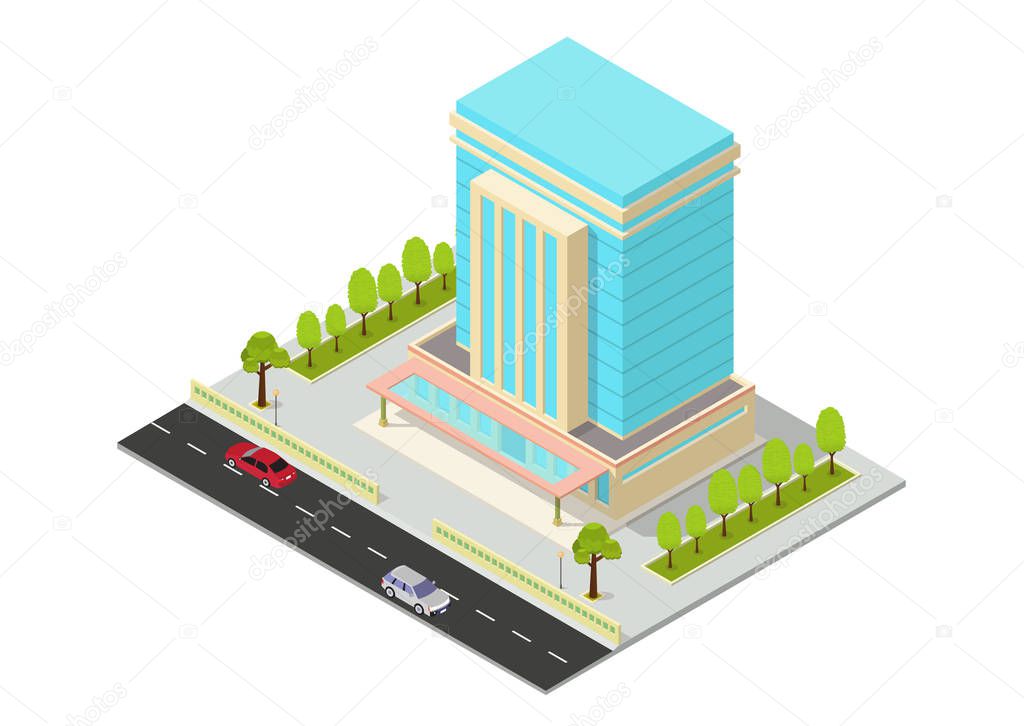 vector isometric hotel, apartment, office, or skyscraper building