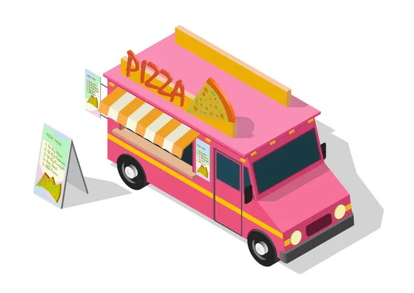 Vector isometric pizza food truck. — 스톡 벡터