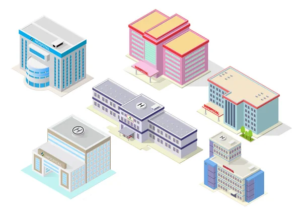 Conjunto de construção hospitalar isométrica vetorial — Vetor de Stock