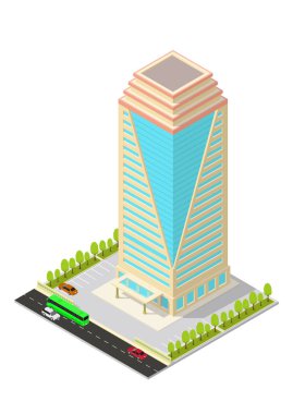 vector isometric hotel, apartment, office, or skyscraper building