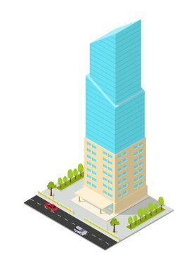 vector isometric hotel, apartment, office, or skyscraper building