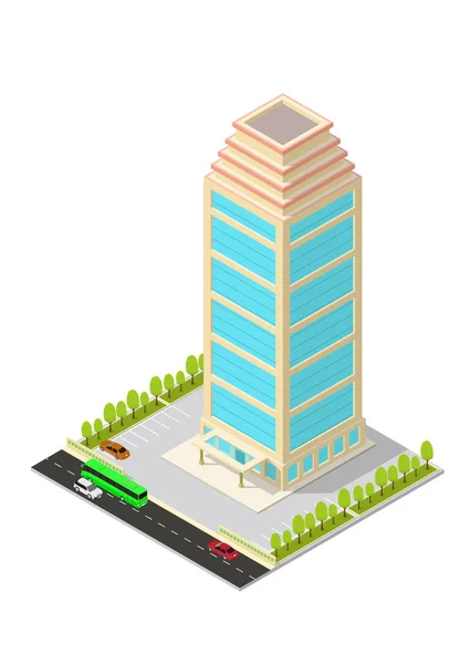 Bâtiment isométrique vectoriel hôtel, appartement, bureau ou gratte-ciel — Image vectorielle